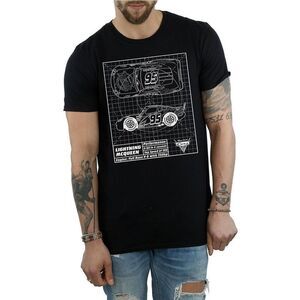 Cars Mens Lightning McQueen Blueprint Cotton T-Shirt / Black